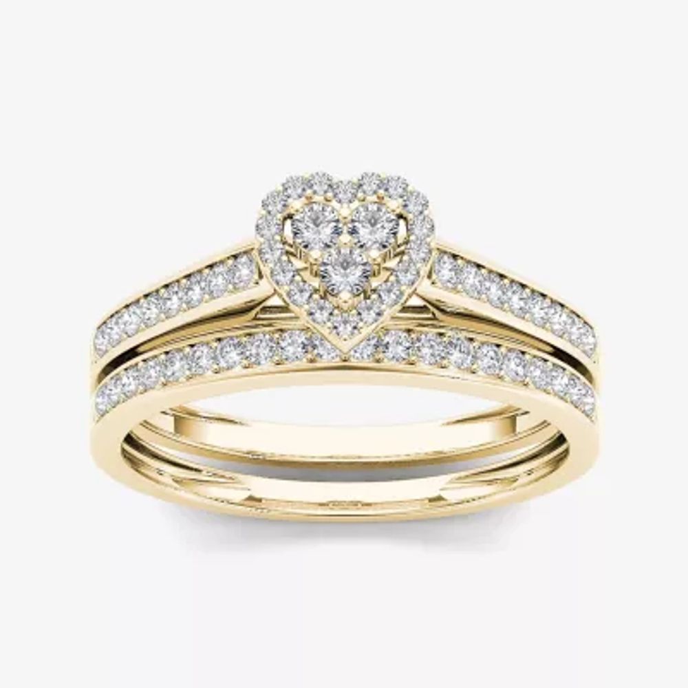 1/2 CT.T.W. Natural Diamond 10K Yellow Gold Heart-Shaped Bridal Set