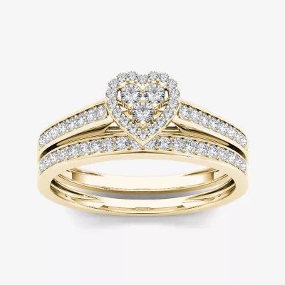 1/2 CT.T.W. Natural Diamond 10K Yellow Gold Heart-Shaped Bridal Set