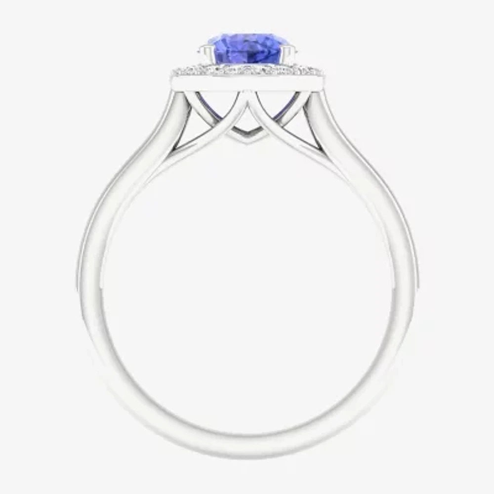 Womens Genuine Purple Tanzanite& 1/6 CT. T.W. Natural White Diamond 10K Gold Halo Cocktail Ring