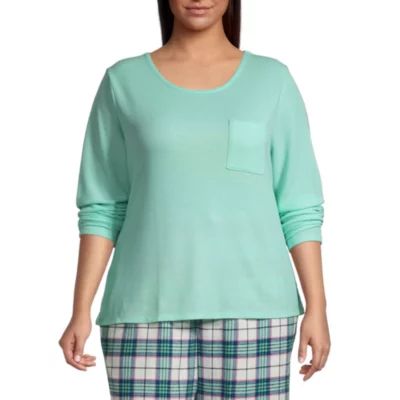 Sleep Chic Womens Plus Long Sleeve Waffle Pajama Top