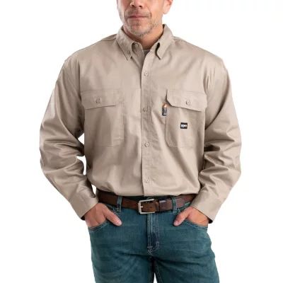 Berne Flame Resistant Big and Tall Mens Moisture Wicking Regular Fit Long Sleeve Button-Down Shirt