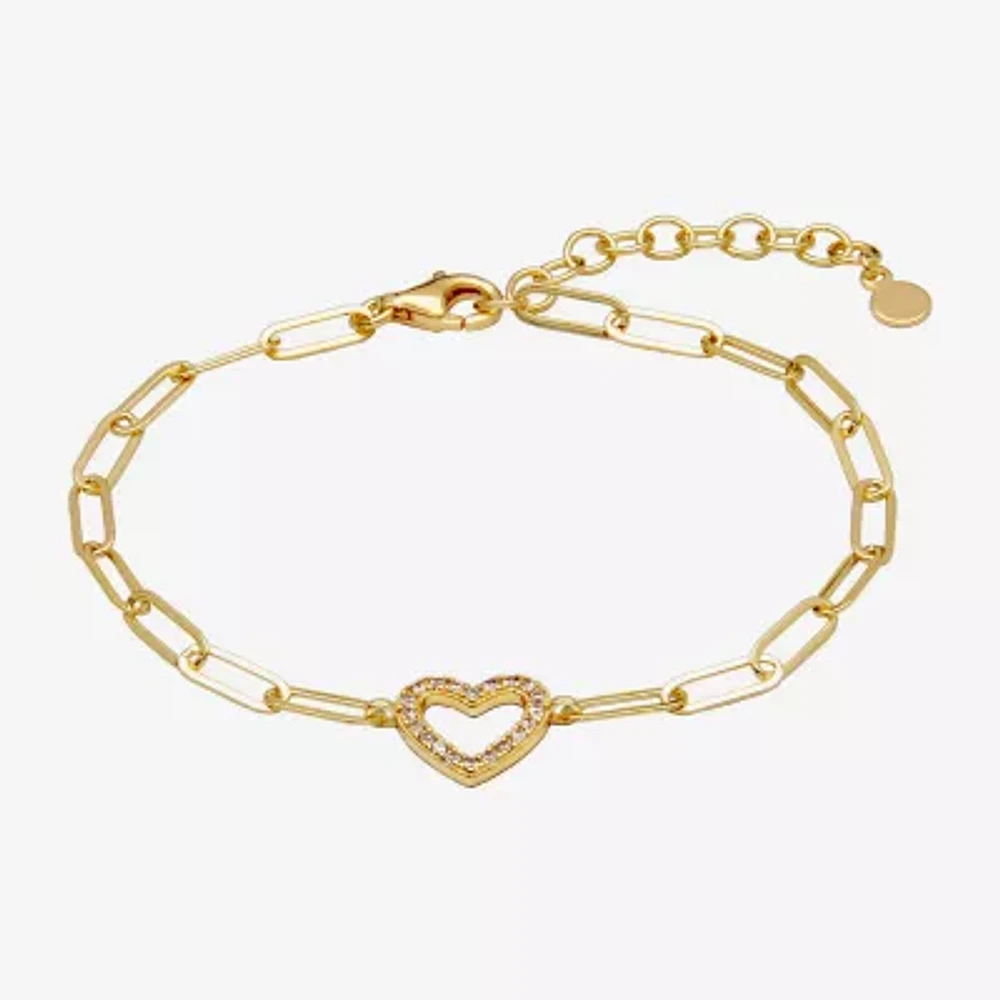 Paris 1901 By Charles Garnier 18K Gold Over Silver 6 3/4 Inch Solid Paperclip Heart Link Bracelet