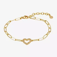 Paris 1901 By Charles Garnier 18K Gold Over Silver 6 3/4 Inch Solid Paperclip Heart Link Bracelet