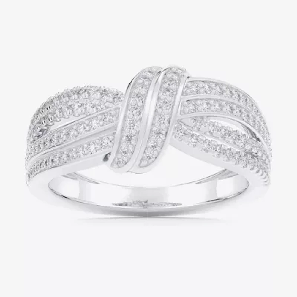 (G-H / Si1-Si2) Womens 3/8 CT. T.W. Lab Grown White Diamond 10K Gold Bypass Cocktail Ring