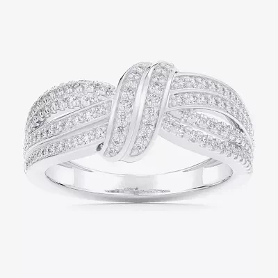 (G-H / Si1-Si2) Womens 3/8 CT. T.W. Lab Grown White Diamond 10K Gold Bypass  Cocktail Ring