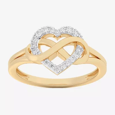(G-H / Si1-Si2) Womens 1/8 CT. T.W. Lab Grown White Diamond 10K Gold Heart Bypass  Cocktail Ring
