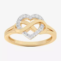 (G-H / Si1-Si2) Womens 1/8 CT. T.W. Lab Grown White Diamond 10K Gold Heart Bypass  Cocktail Ring