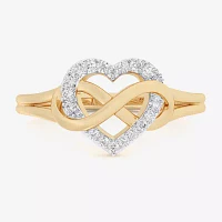 (G-H / Si1-Si2) Womens 1/8 CT. T.W. Lab Grown White Diamond 10K Gold Heart Bypass  Cocktail Ring