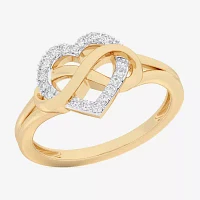 (G-H / Si1-Si2) Womens 1/8 CT. T.W. Lab Grown White Diamond 10K Gold Heart Bypass  Cocktail Ring