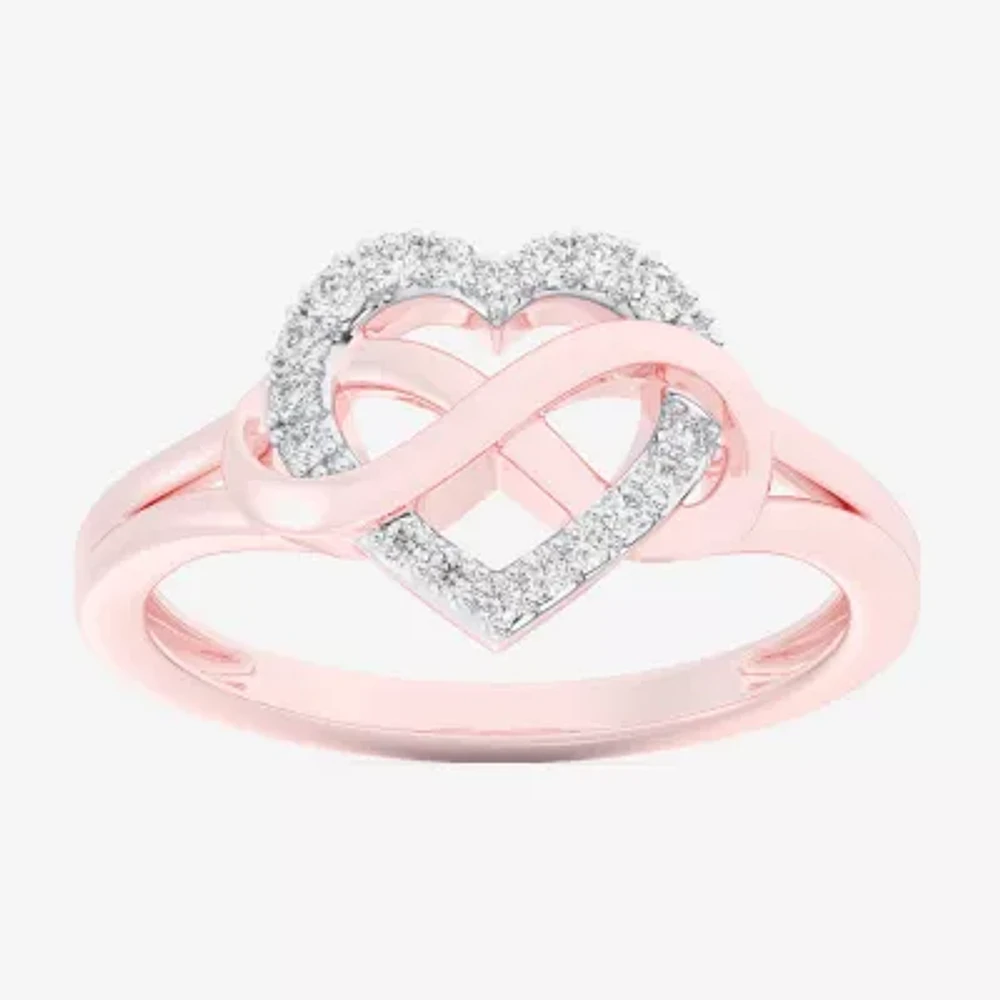(G-H / Si1-Si2) Womens 1/8 CT. T.W. Lab Grown White Diamond 10K Rose Gold Heart Bypass Cocktail Ring