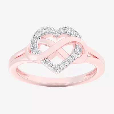 (G-H / Si1-Si2) Womens 1/8 CT. T.W. Lab Grown White Diamond 10K Rose Gold Heart Bypass  Cocktail Ring
