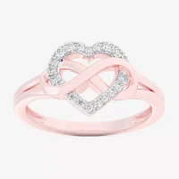 (G-H / Si1-Si2) Womens 1/8 CT. T.W. Lab Grown White Diamond 10K Rose Gold Heart Bypass  Cocktail Ring