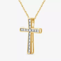 Womens 1/ CT. T.W. Lab Grown White Diamond 14K Gold Over Silver Sterling Silver Cross Pendant Necklace