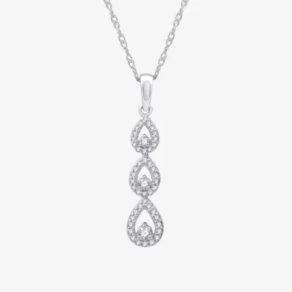 Womens 1/4 CT. T.W. Lab Grown White Diamond Sterling Silver Pear Pendant Necklaces