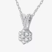 Womens 1/4 CT. T.W. Lab Grown White Diamond Sterling Silver Flower Pendant Necklace