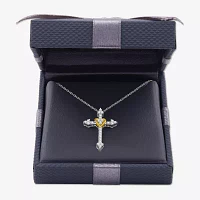 Womens 1/ CT. T.W. Lab Grown White Diamond 14K Gold Over Silver Sterling Silver Cross Pendant Necklace