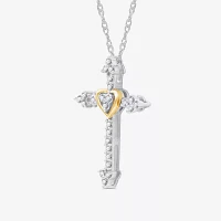 Womens 1/ CT. T.W. Lab Grown White Diamond 14K Gold Over Silver Sterling Silver Cross Pendant Necklace