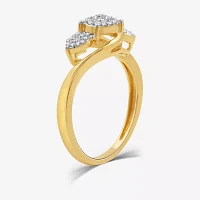 Womens 1/4 CT. T.W. Lab Grown White Diamond 14K Gold Over Silver Sterling 3-Stone Cocktail Ring