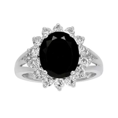 Oval Genuine Black Onyx and Lab-Created White Sapphire Ring