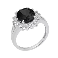 Oval Genuine Black Onyx and Lab-Created White Sapphire Ring