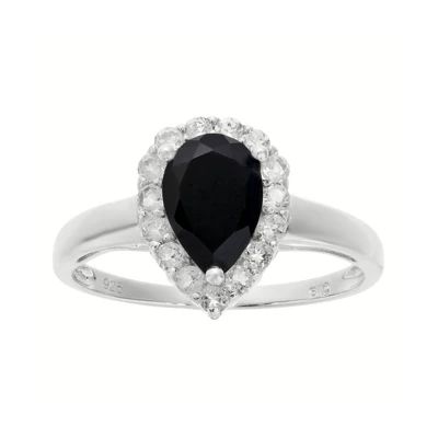 Pear-Shaped Genuine Black Onyx and White Topaz Ring