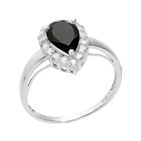 Pear-Shaped Genuine Black Onyx and White Topaz Ring