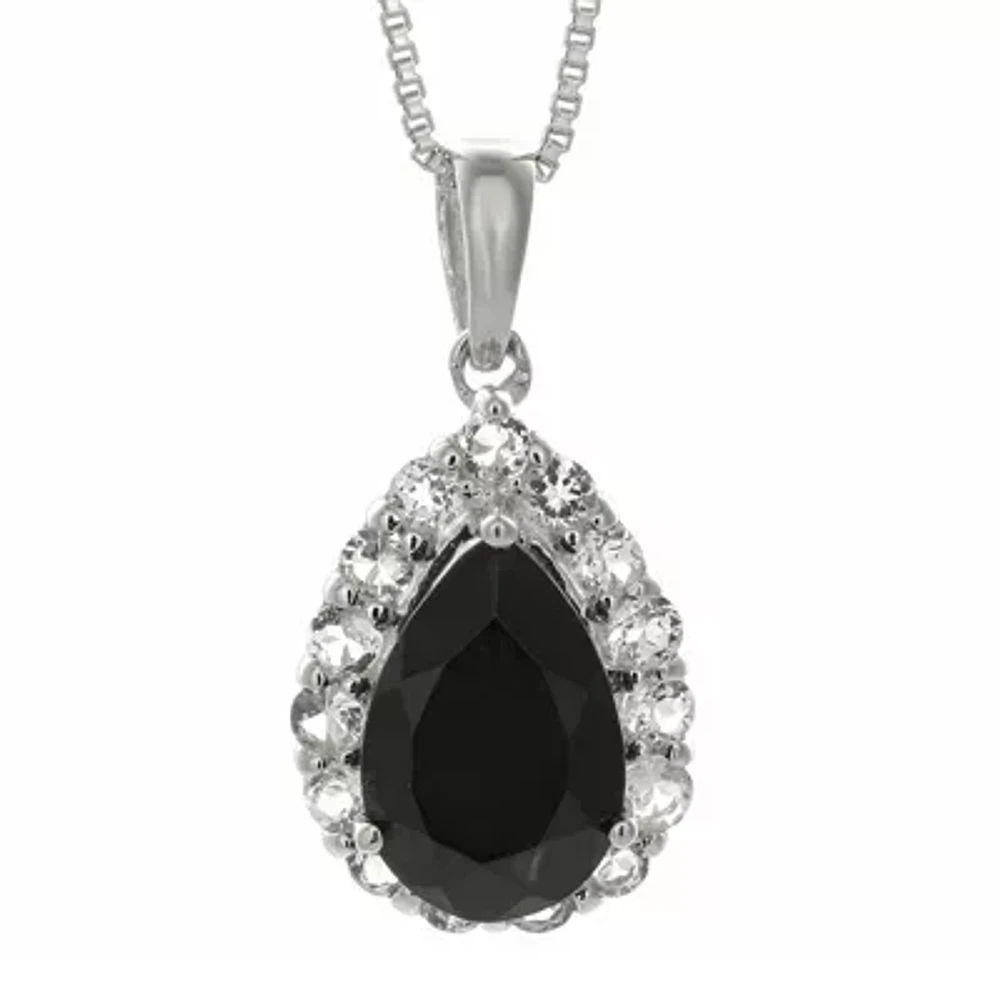 Pear-Shaped Genuine Black Onyx and White Topaz Pendant Necklace