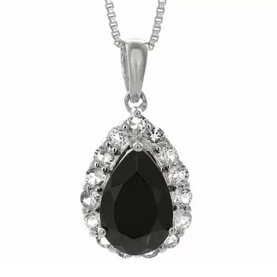 Pear-Shaped Genuine Black Onyx and White Topaz Pendant Necklace