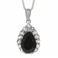 Pear-Shaped Genuine Black Onyx and White Topaz Pendant Necklace