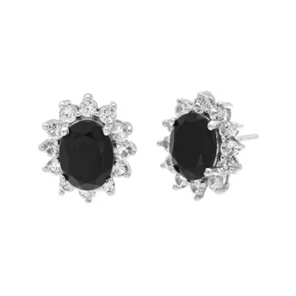 Oval Genuine Black Onyx and Lab-Created White Sapphire Earrings