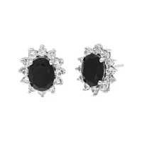 Oval Genuine Black Onyx and Lab-Created White Sapphire Earrings