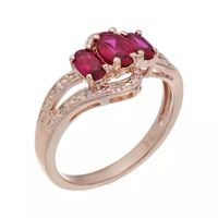 Lab-Created Ruby and Genuine White Topaz Rose-Tone Sterling Silver 3-Stone Ring