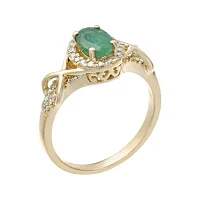 1/4 CT. T.W. Diamond and Genuine Emerald 10K Yellow Gold Ring