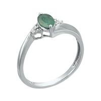 Genuine Emerald and Diamond-Accent Sterling Silver Oval Ring