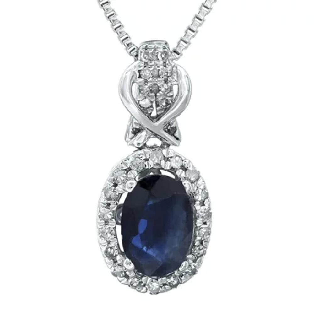 1/7 CT. T.W. Diamond and Genuine Sapphire 10K White Gold Drop Pendant Necklace