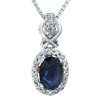 1/7 CT. T.W. Diamond and Genuine Sapphire 10K White Gold Drop Pendant Necklace