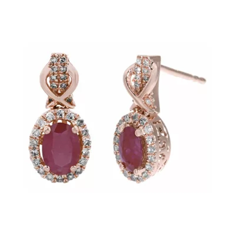 1/4 CT. T.W. Diamond and Lead Glass-Filled Ruby 10K Rose Gold Drop Earrings