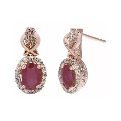 1/4 CT. T.W. Diamond and Lead Glass-Filled Ruby 10K Rose Gold Drop Earrings