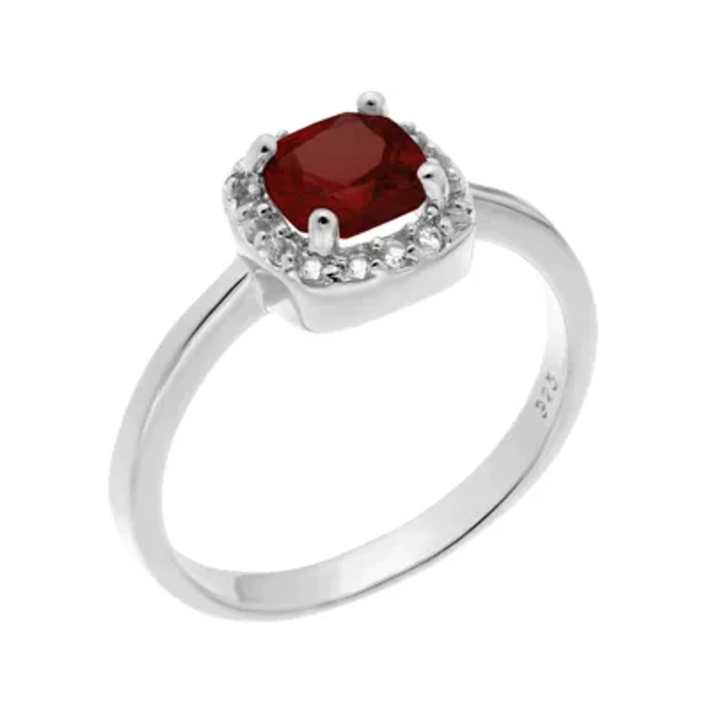 Cushion-Cut Genuine Garnet and White Topaz Sterling Silver Ring