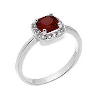 Cushion-Cut Genuine Garnet and White Topaz Sterling Silver Ring