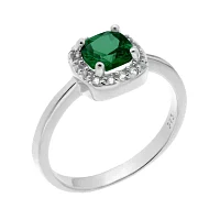 Cushion-Cut Lab-Created Emerald and Genuine White Topaz Sterling Silver Ring