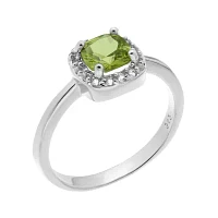 Cushion-Cut Genuine Peridot and White Topaz Sterling Silver Ring