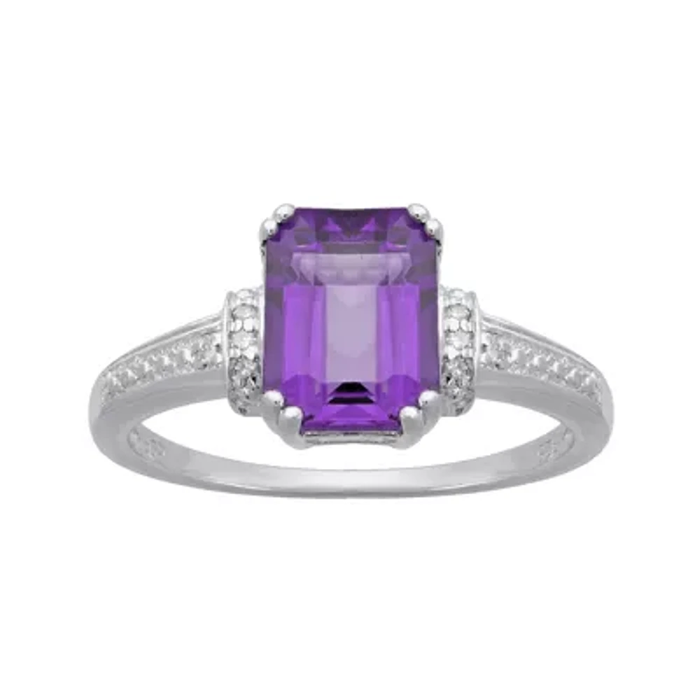 Genuine Amethyst and Diamond-Accent 10K White Gold Ring