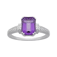 Genuine Amethyst and Diamond-Accent 10K White Gold Ring