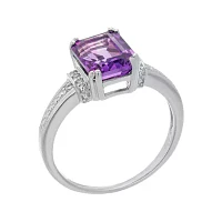 Genuine Amethyst and Diamond-Accent 10K White Gold Ring