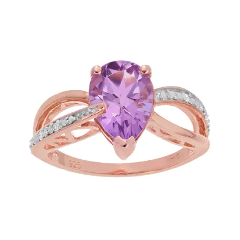 Genuine Amethyst and Diamond-Accent 10K Rose Gold Ring