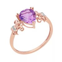 Genuine Amethyst and Diamond-Accent 10K Rose Gold Filigree Ring