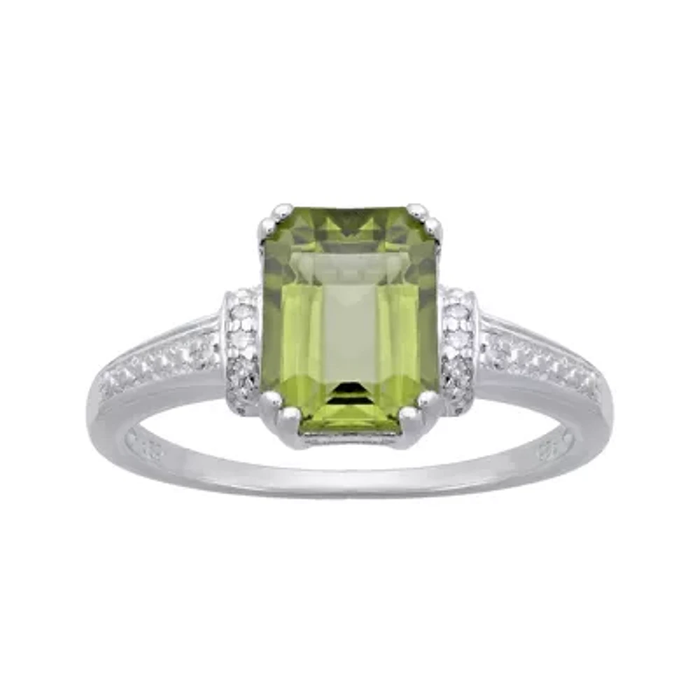 Genuine Peridot and Diamond-Accent 10K White Gold Ring