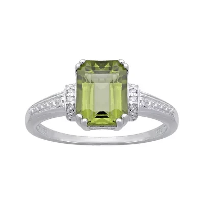 Genuine Peridot and Diamond-Accent 10K White Gold Ring