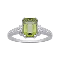 Genuine Peridot and Diamond-Accent 10K White Gold Ring